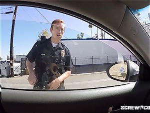 CAUGHT! dark-hued lady gets splooged blowing off a cop