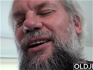 19 yo helps grandfather have orgasm pulverizing him cum guzzle
